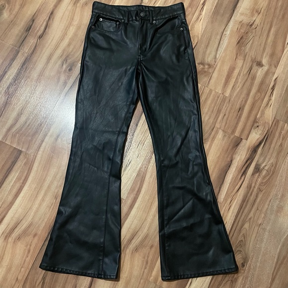 American Eagle Black Pleather Super High Rise Flare Pants Sz 6R - Picture 3 of 8